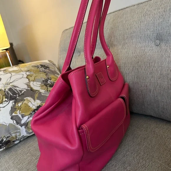 Dooney & Bourke Florentine Leather Pocket Shopper Tote W/ Double Front Pockets - Picture 6 of 16